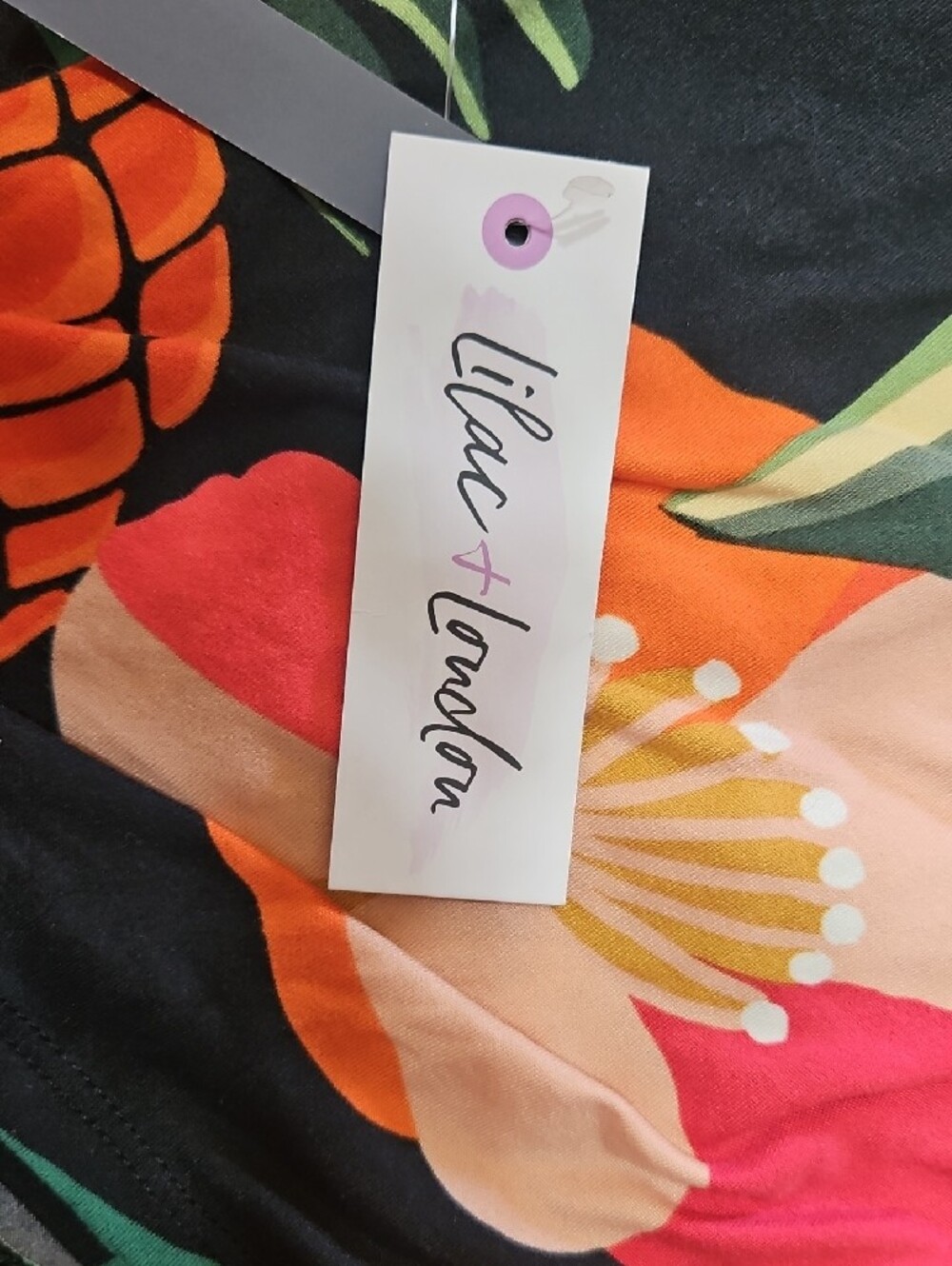 Tropical Floral & Pineapple Black Women's Tankini Set - Orange Accent - Picture 3 of 6
